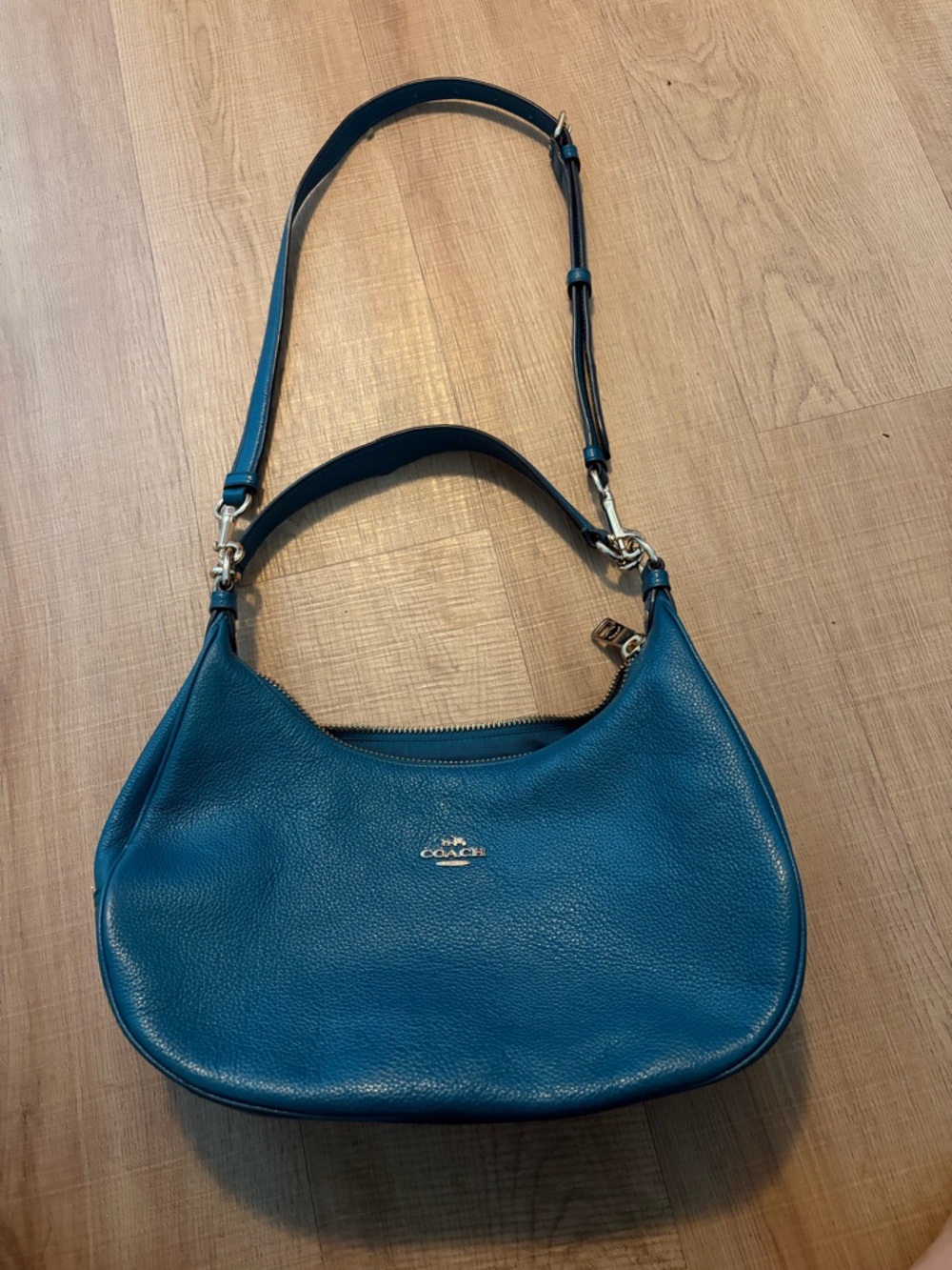 Coach Teal Leather Shoulder Bag - Harley Hobo Pebbled Leather